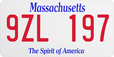 MA license plate 9ZL197