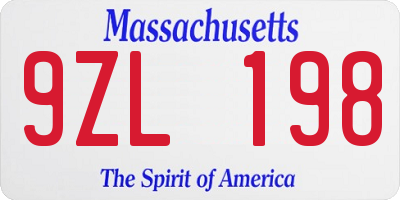 MA license plate 9ZL198