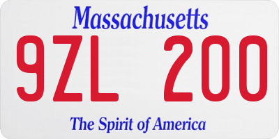 MA license plate 9ZL200