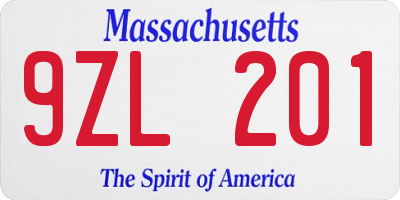 MA license plate 9ZL201