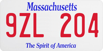 MA license plate 9ZL204