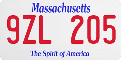 MA license plate 9ZL205