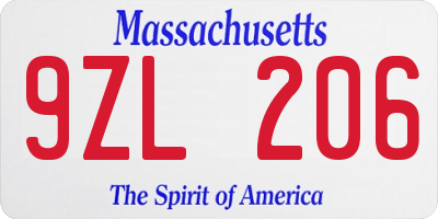 MA license plate 9ZL206