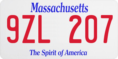 MA license plate 9ZL207