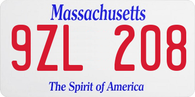 MA license plate 9ZL208