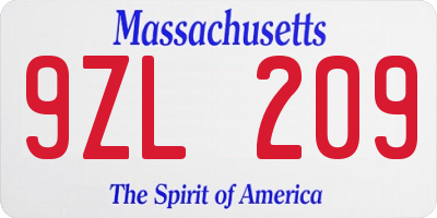 MA license plate 9ZL209