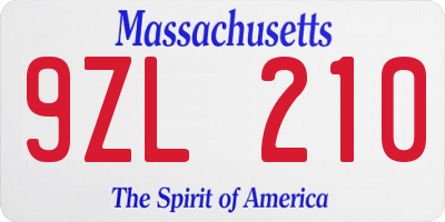 MA license plate 9ZL210