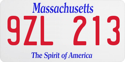 MA license plate 9ZL213