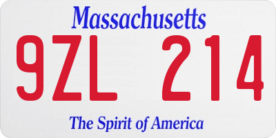 MA license plate 9ZL214