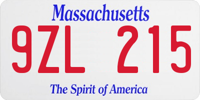 MA license plate 9ZL215