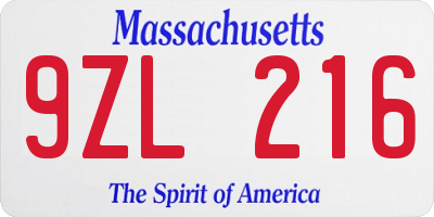 MA license plate 9ZL216