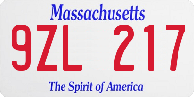 MA license plate 9ZL217