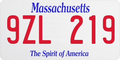 MA license plate 9ZL219