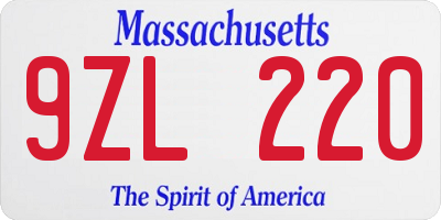 MA license plate 9ZL220