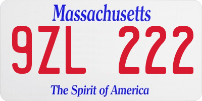 MA license plate 9ZL222