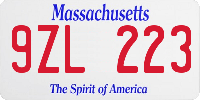 MA license plate 9ZL223