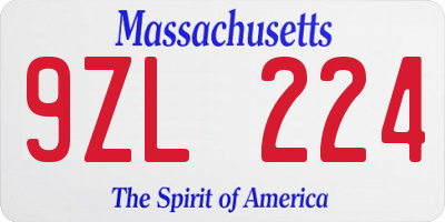 MA license plate 9ZL224