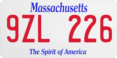 MA license plate 9ZL226