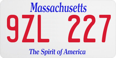 MA license plate 9ZL227