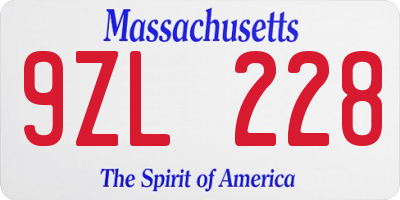 MA license plate 9ZL228