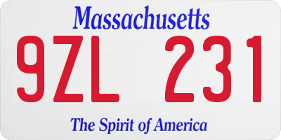 MA license plate 9ZL231