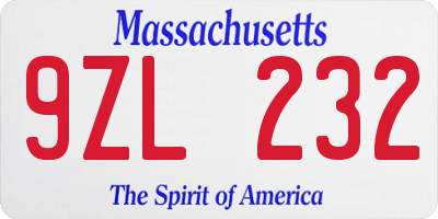 MA license plate 9ZL232