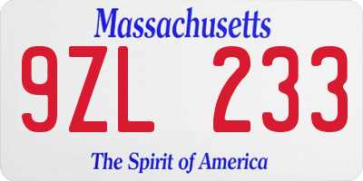 MA license plate 9ZL233