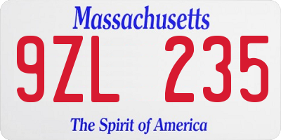 MA license plate 9ZL235