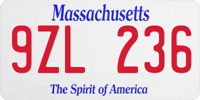 MA license plate 9ZL236