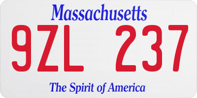 MA license plate 9ZL237