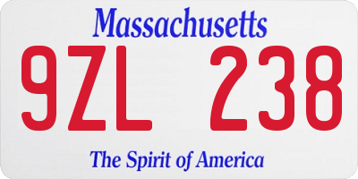 MA license plate 9ZL238