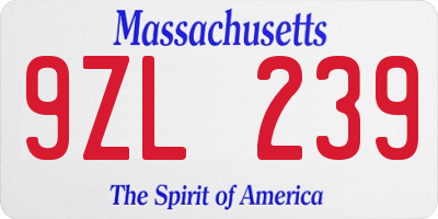 MA license plate 9ZL239