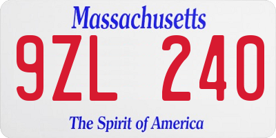 MA license plate 9ZL240