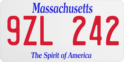 MA license plate 9ZL242