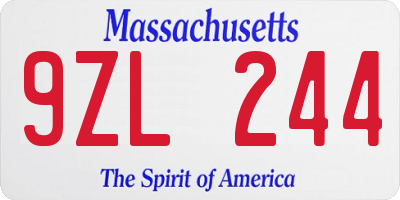 MA license plate 9ZL244