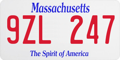 MA license plate 9ZL247