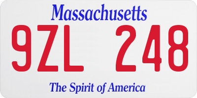 MA license plate 9ZL248