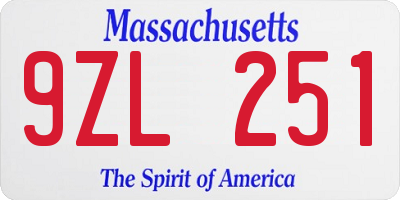 MA license plate 9ZL251