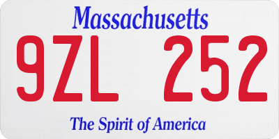 MA license plate 9ZL252