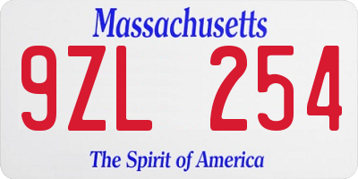 MA license plate 9ZL254