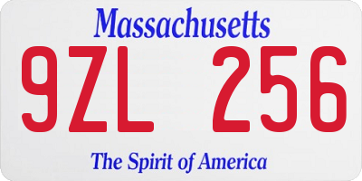 MA license plate 9ZL256