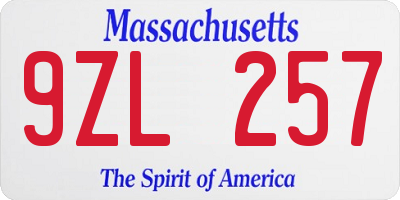 MA license plate 9ZL257