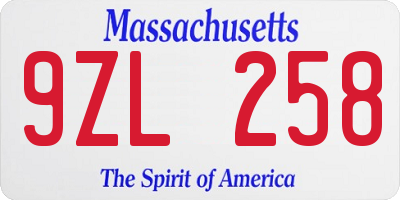 MA license plate 9ZL258