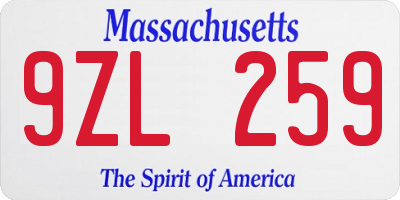 MA license plate 9ZL259