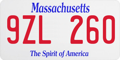 MA license plate 9ZL260