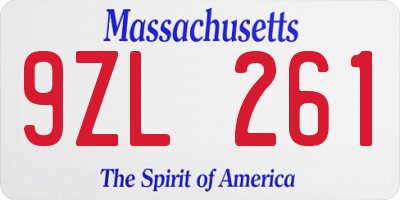 MA license plate 9ZL261