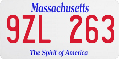 MA license plate 9ZL263