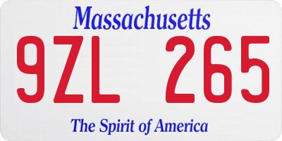 MA license plate 9ZL265