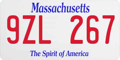 MA license plate 9ZL267