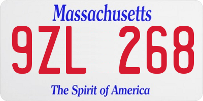 MA license plate 9ZL268